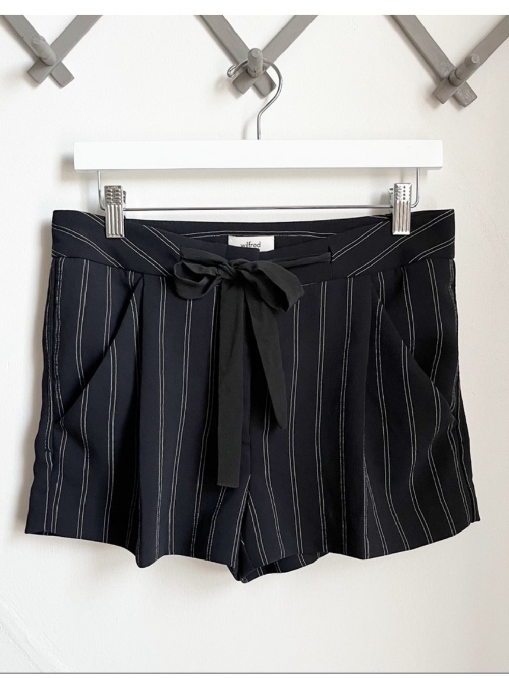 Wilfred Pinstripe Tie-Waist Shorts with Bow
